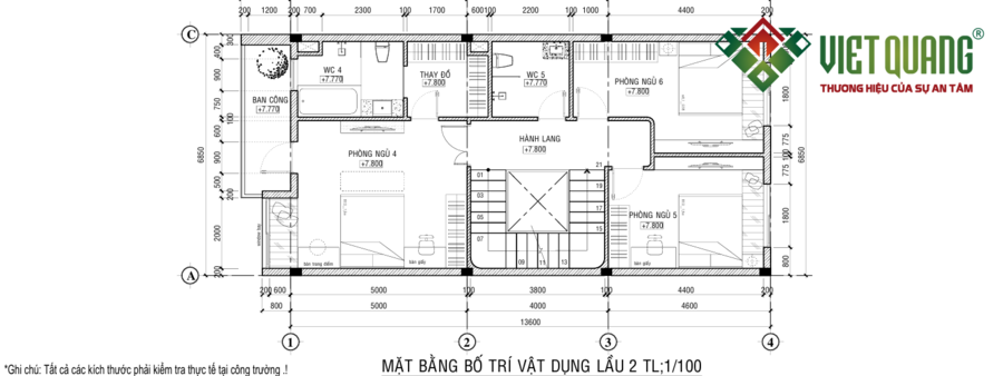 Lầu 2 là không gian nghỉ ngơi với 3 phòng ngủ