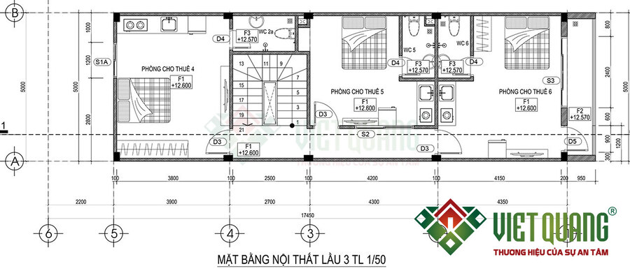 Lầu 2 và lầu 3 là mặt bằng cho thuê phòng với 3 phòng mỗi lầu