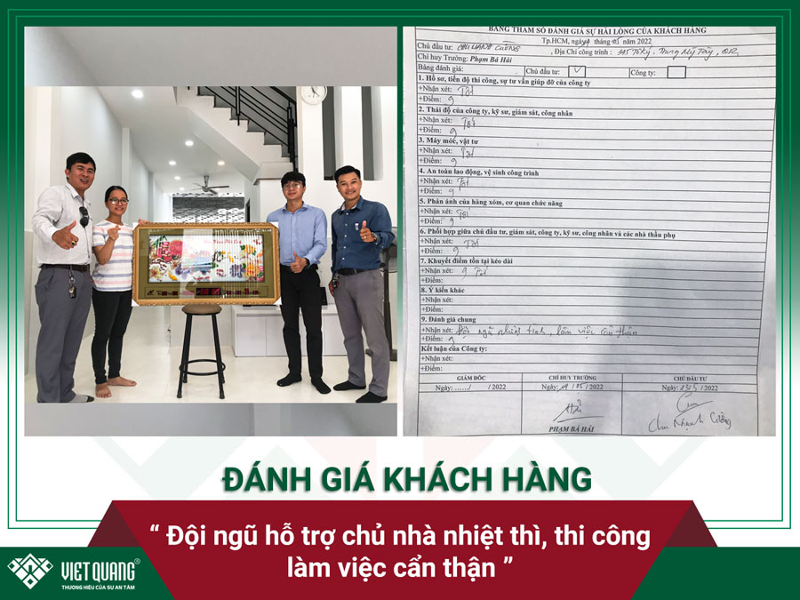 Đánh giá của vợ chồng anh Cường về công tác thi công sửa chữa cải tạo nhà cho gia đình anh ở Quận 12