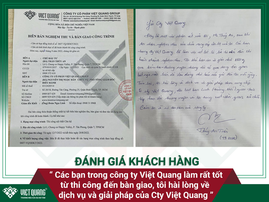 Đánh giá của chị An về chất lượng công trình và công tác thi công của Việt Quang Group cho gia đình chị ở Quận 7