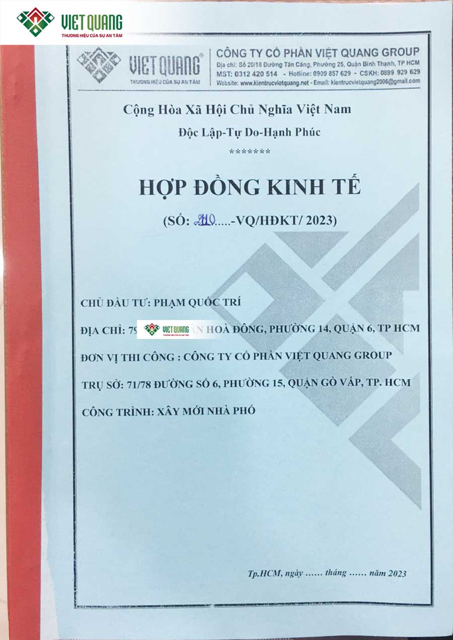 Hợp đồng xây nhà trọn gói 1 Trệt 2 Lầu Mái nhà Anh Trí ở Quận 6