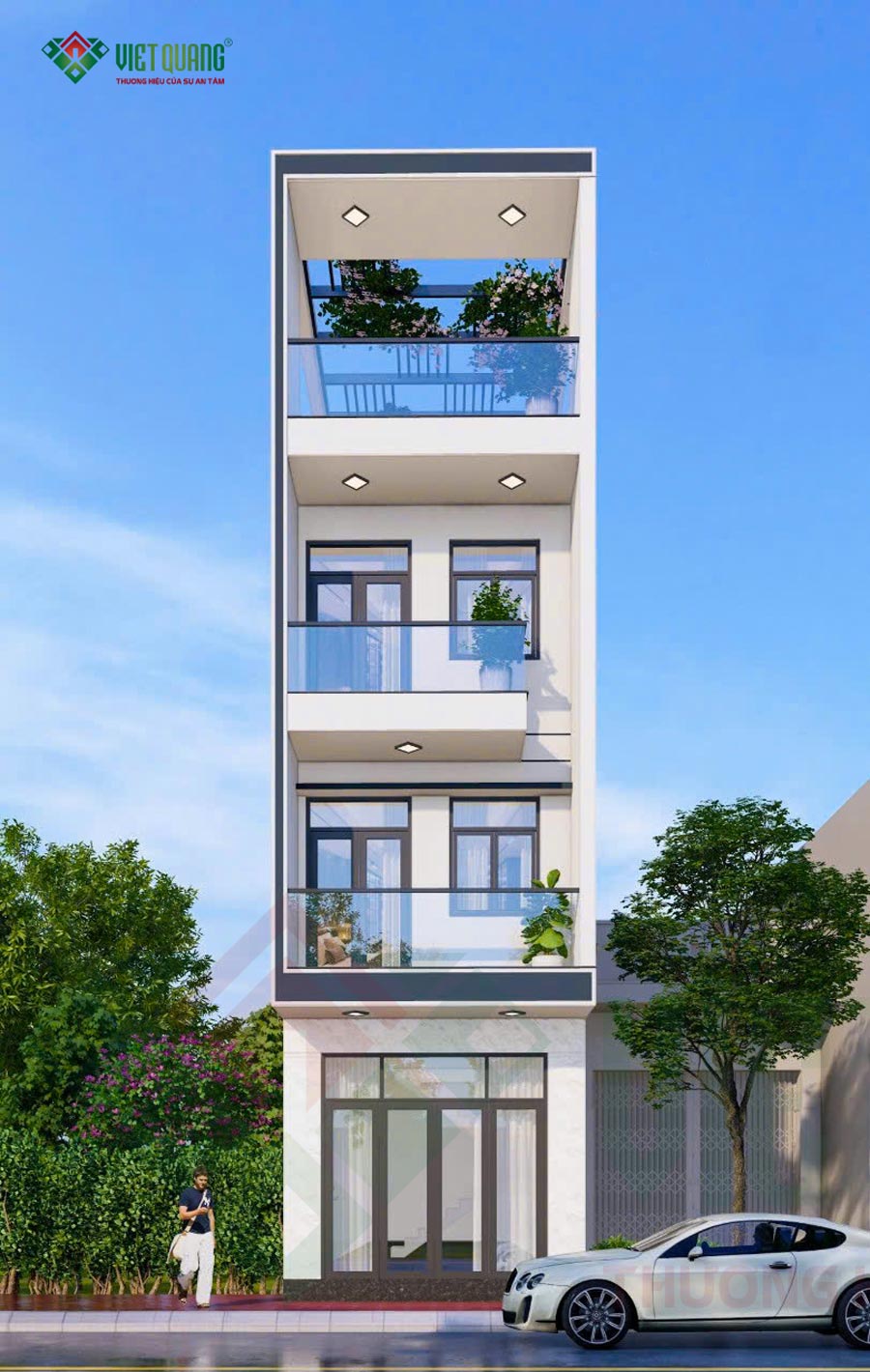 Thiết kế phối cảnh 3D mặt tiền nhà 3 tầng tum sân thượng