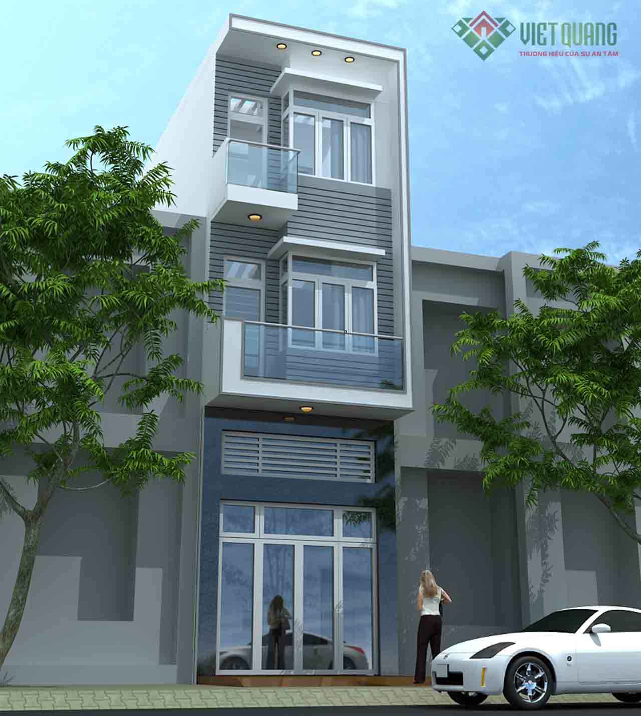 Mẫu nhà phố 3 tầng hiện đại với mặt tiền sang trọng, thoáng sáng 