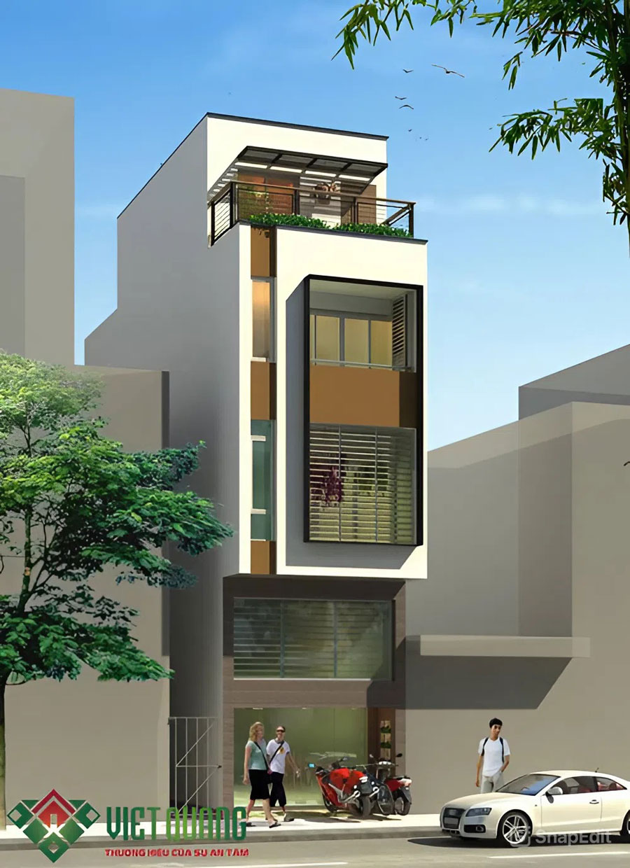 Mẫu nhà phố 4 tầng hiện đại với mặt tiền độc đáo 