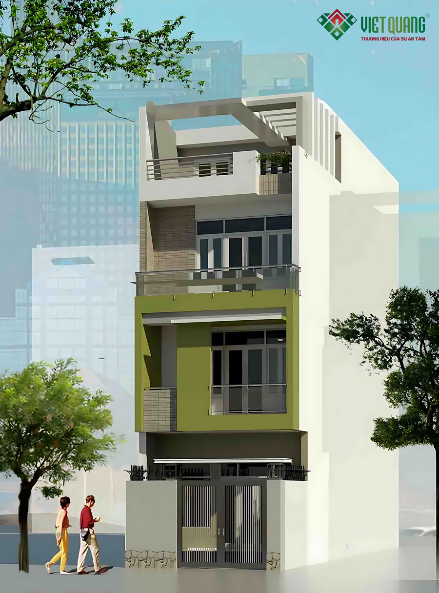 Mẫu nhà phố 4 tầng hiện đại 5x15m với ban công thoáng mở 