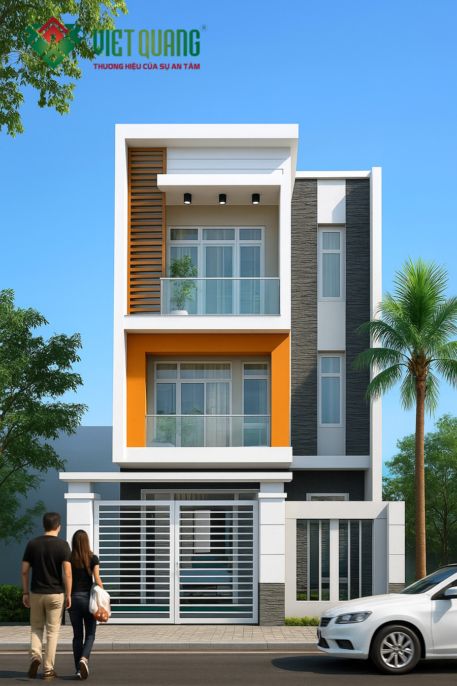 Mẫu nhà phố 3 tầng hiện đại với điểm nhấn mặt tiền độc đáo 