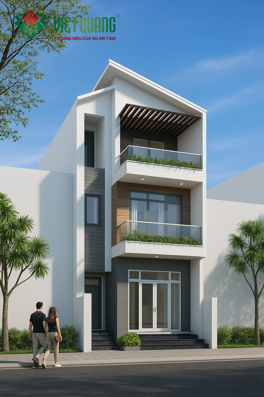 Mẫu nhà phố 3 tầng mái xéo diện tích 6x13m hiện đại, tối ưu công năng 