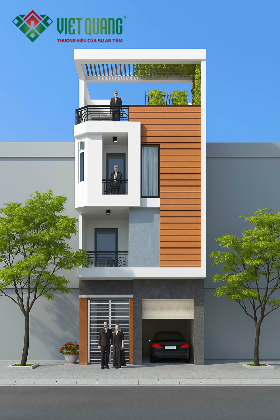 Mẫu nhà phố 3 tầng hiện đại có gara ô tô tiện lợi 