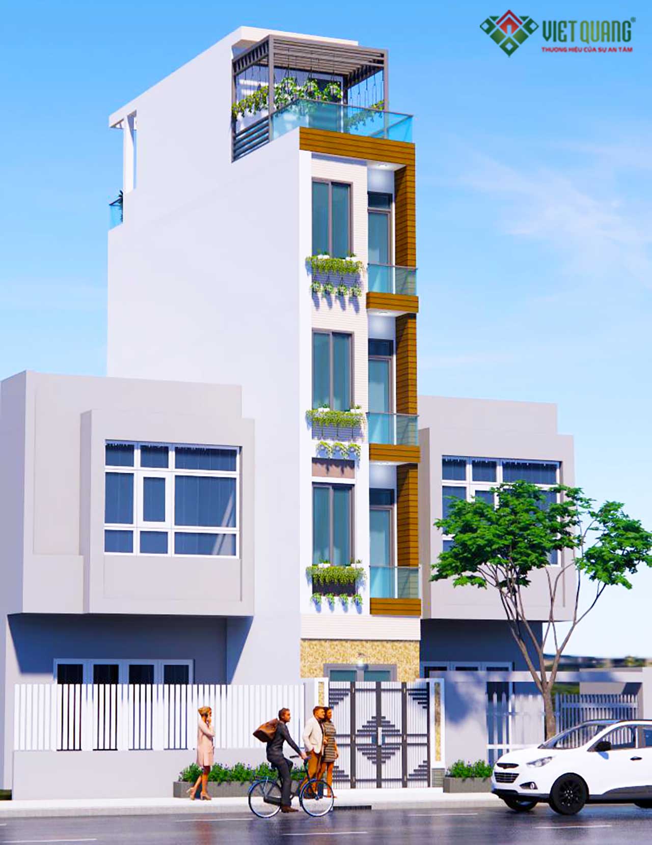 Mẫu Nhà Phố 5 Tầng Hiện Đại – Không Gian Sống Xanh, Trẻ Trung Và Tiện Nghi 