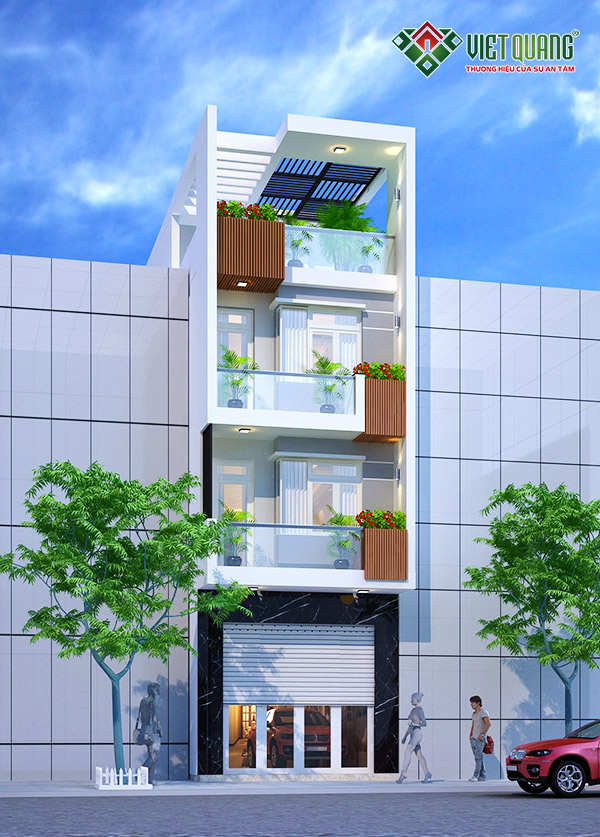 Mẫu nhà phố 4 tầng mặt tiền 5m hiện đại, sang trọng 