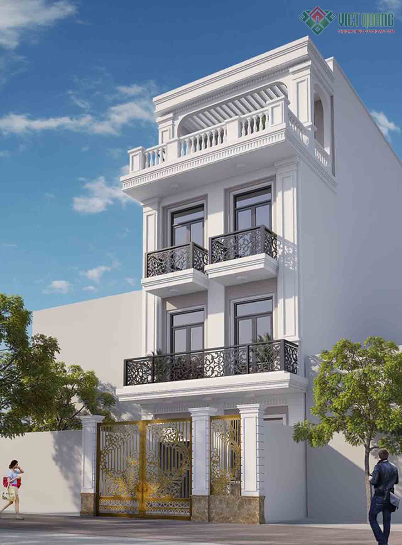 Mẫu nhà phố tân cổ điển 4 tầng 7x14m – chuẩn mực thi công bền vững 