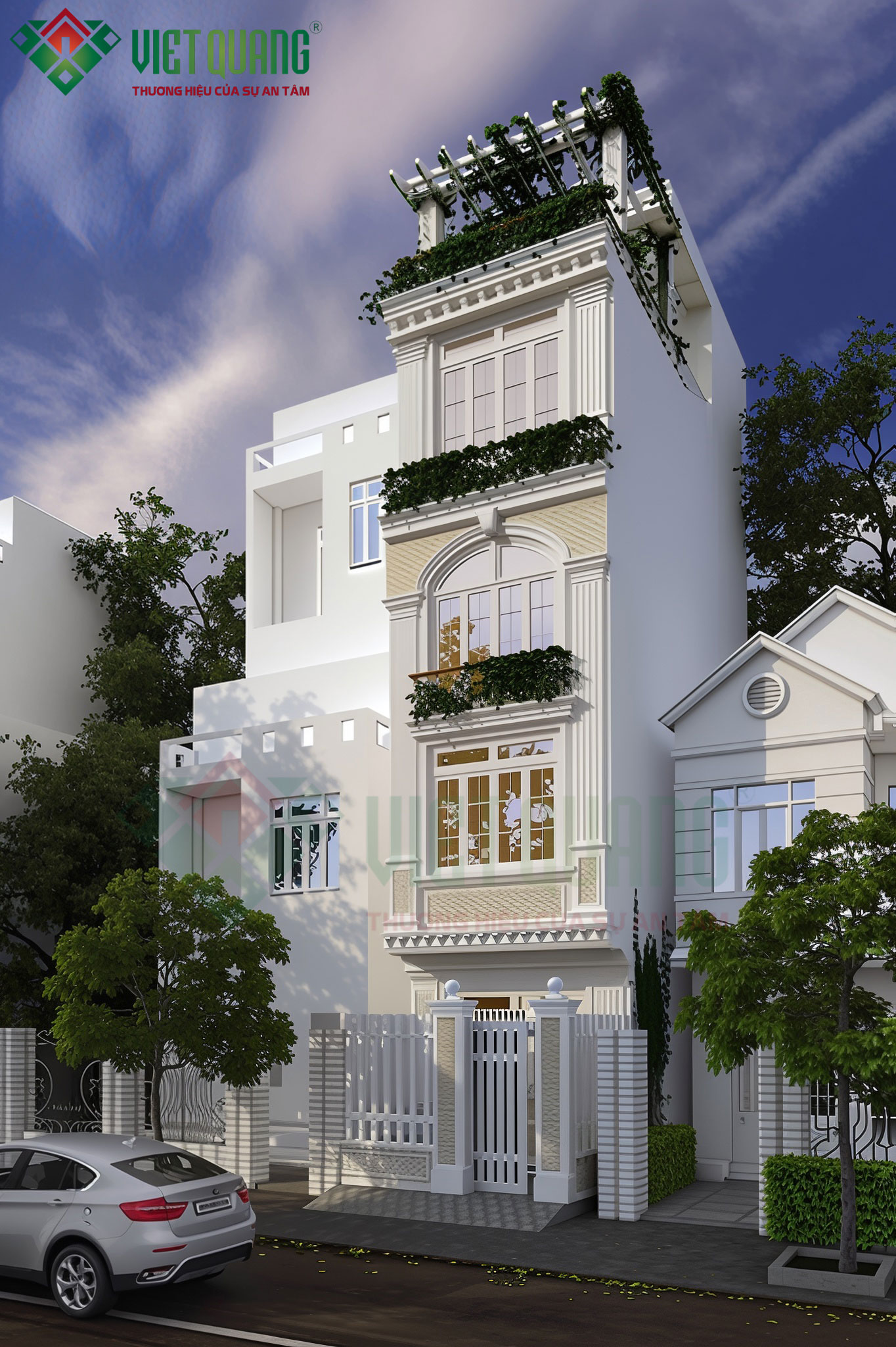 Mẫu nhà phố 4 tầng + tum sân thượng 4×12,5m 