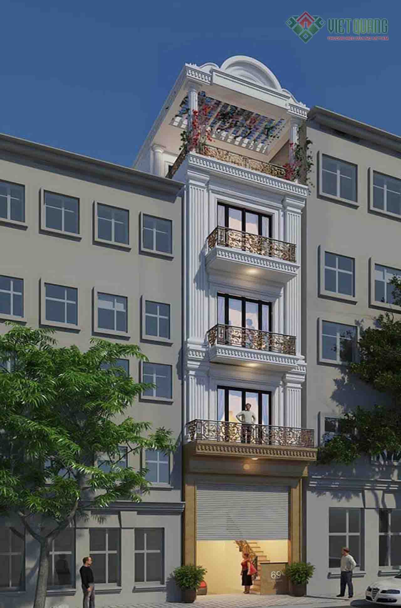 Mẫu thiết kế nhà phố tân cổ điển 5 tầng đẹp 5x18m