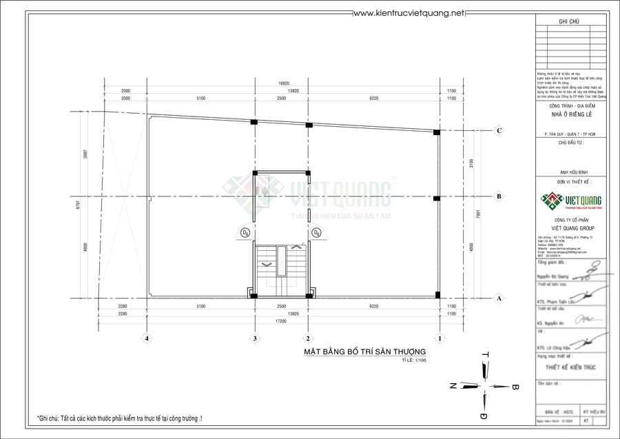 Bố trí mặt bằng công năng nhà phố hiện đại 1 trệt 1 lầu sân thượng 9x17m tại anh Bình Quận 7