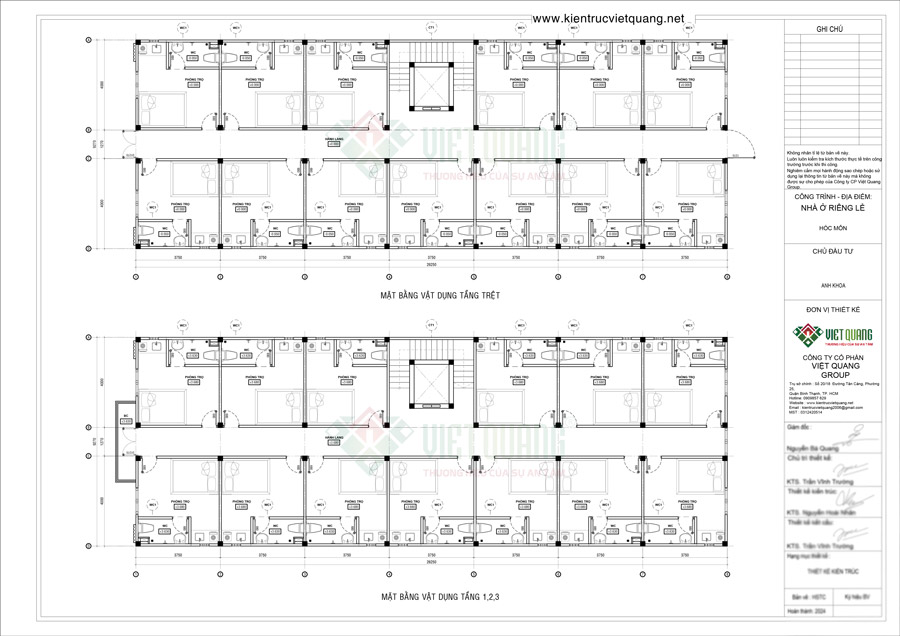 Bố trí công năng nhà trọ 4 tầng sân thượng 27x10m – Anh Khoa ở Hóc Môn