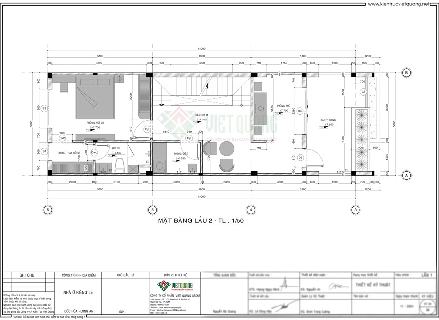 Bố trí công năng nhà phố 3 tầng hiện đại 5x15m nhà anh Hoàng ở Tỉnh Long An