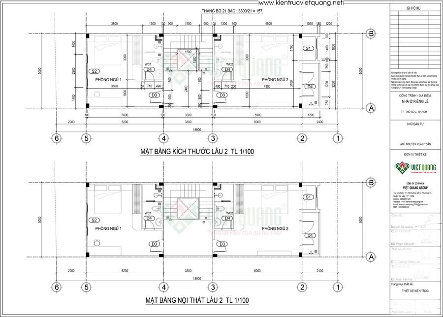 Bố trí công năng nhà 3 tầng tum sân thượng 5x19m của anh Toản Quận 9