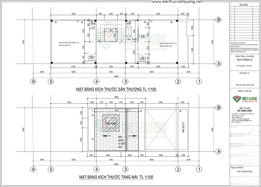 Bố trí công năng nhà 3 tầng tum sân thượng 5x19m của anh Toản Quận 9