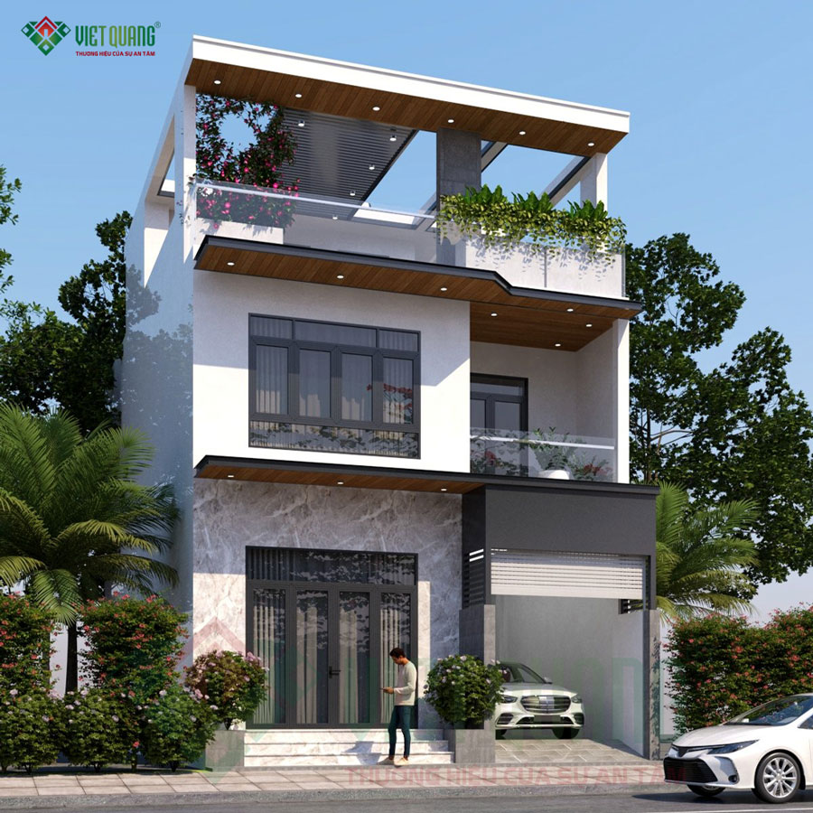 Mẫu nhà phố hiện đại 1 trệt 1 lầu sân thượng 9x17m tại anh Bình Quận 7 