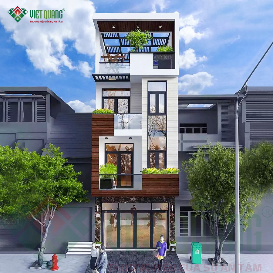 Mẫu nhà 3 tầng tum sân thượng 5x19m của anh Toản Quận 9 