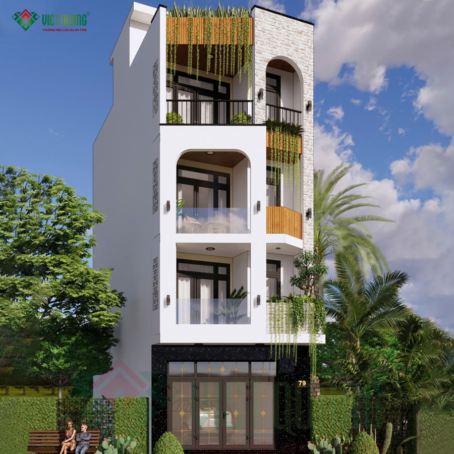 Mẫu nhà 4 tầng tum sân thượng 5x11m - Anh Hùng ở Quận 12