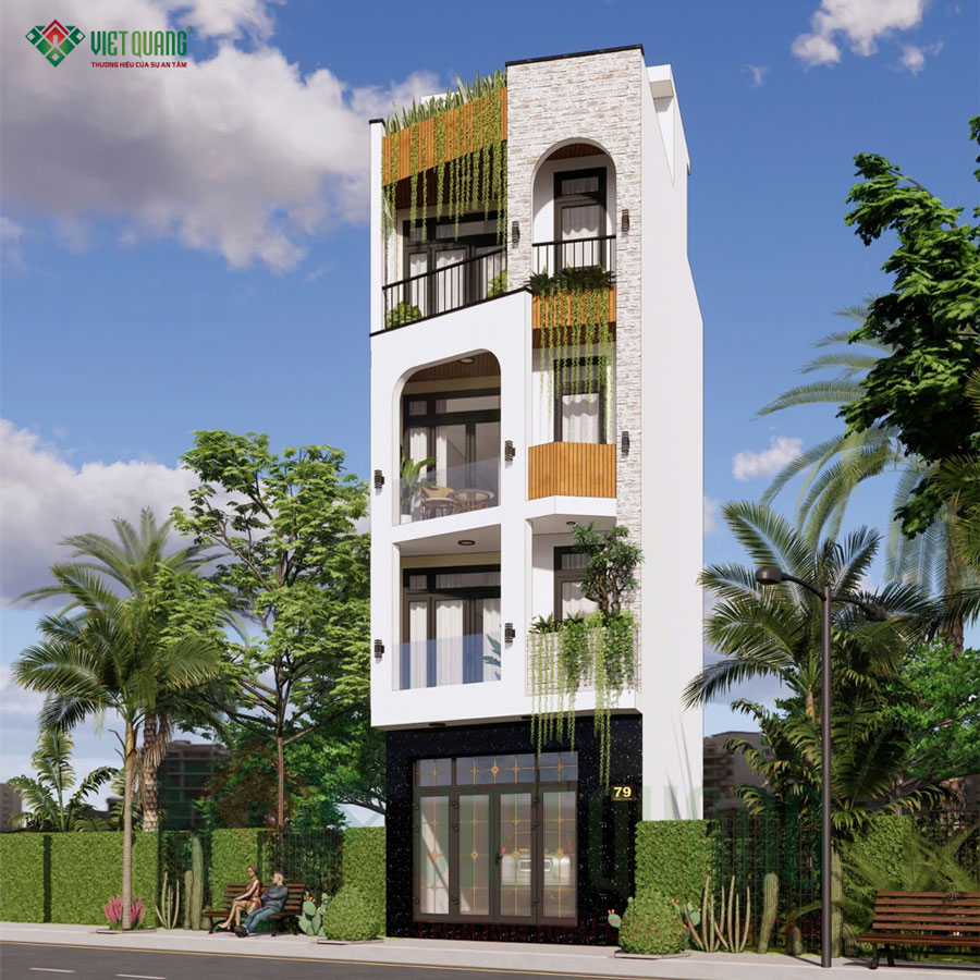 Mẫu nhà 4 tầng tum sân thượng 5x11m anh Hùng tại Quận 12 