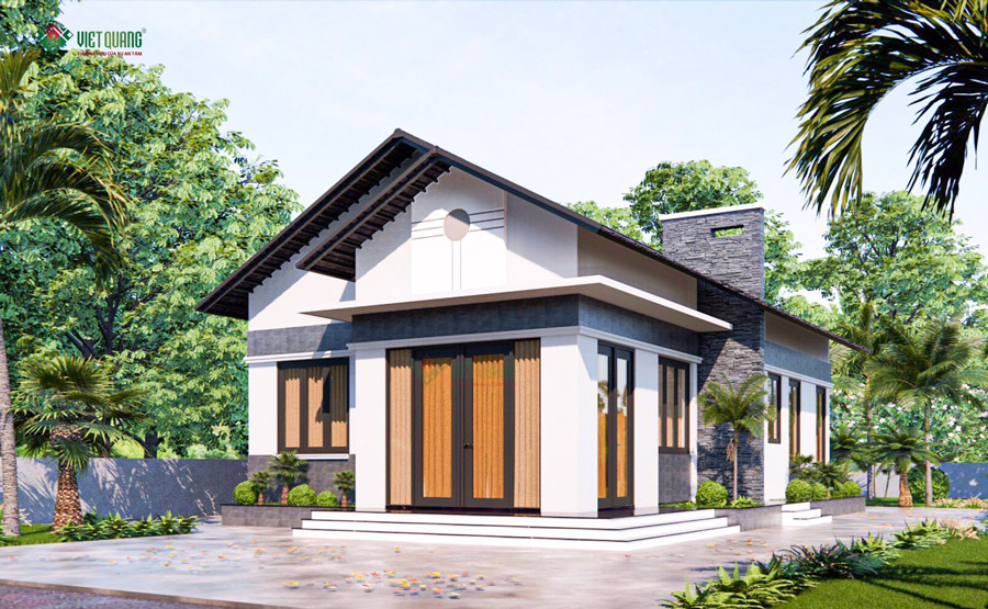 Mẫu thiết kế nhà sân vườn cấp 4 9x15m nhà chị Nga tại Củ Chi