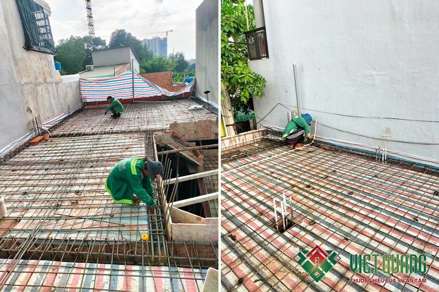 Thi công xây dựng phần thô hệ khung chịu lực đà sàn lầu 1 - Công trình nhà phố 3 tầng của tại Bình Dương