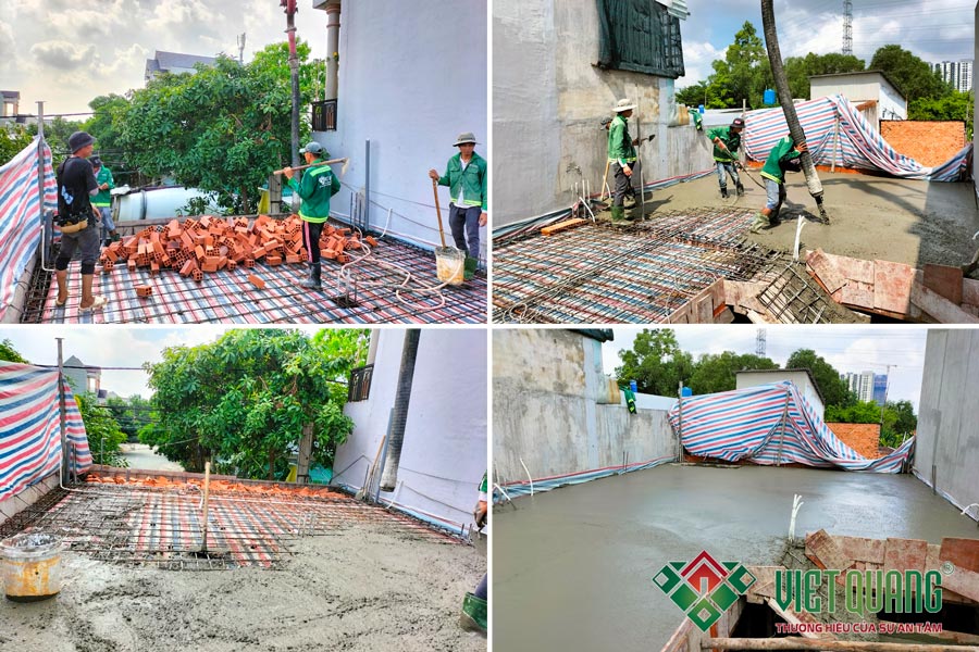 Thi công xây dựng phần thô hệ khung chịu lực đà sàn lầu 1 - Công trình nhà phố 3 tầng của tại Bình Dương