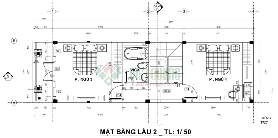 Bố trí công năng lầu 2 nhà anh Sơn