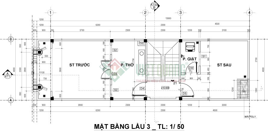 Bố trí công năng lầu 3 nhà anh Sơn