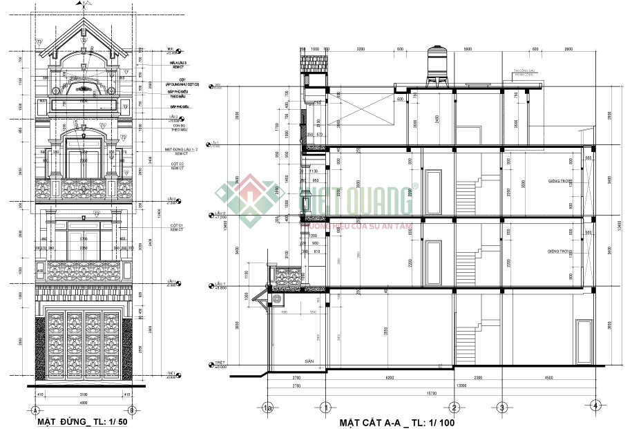 Mặt cắt nhà anh Sơn