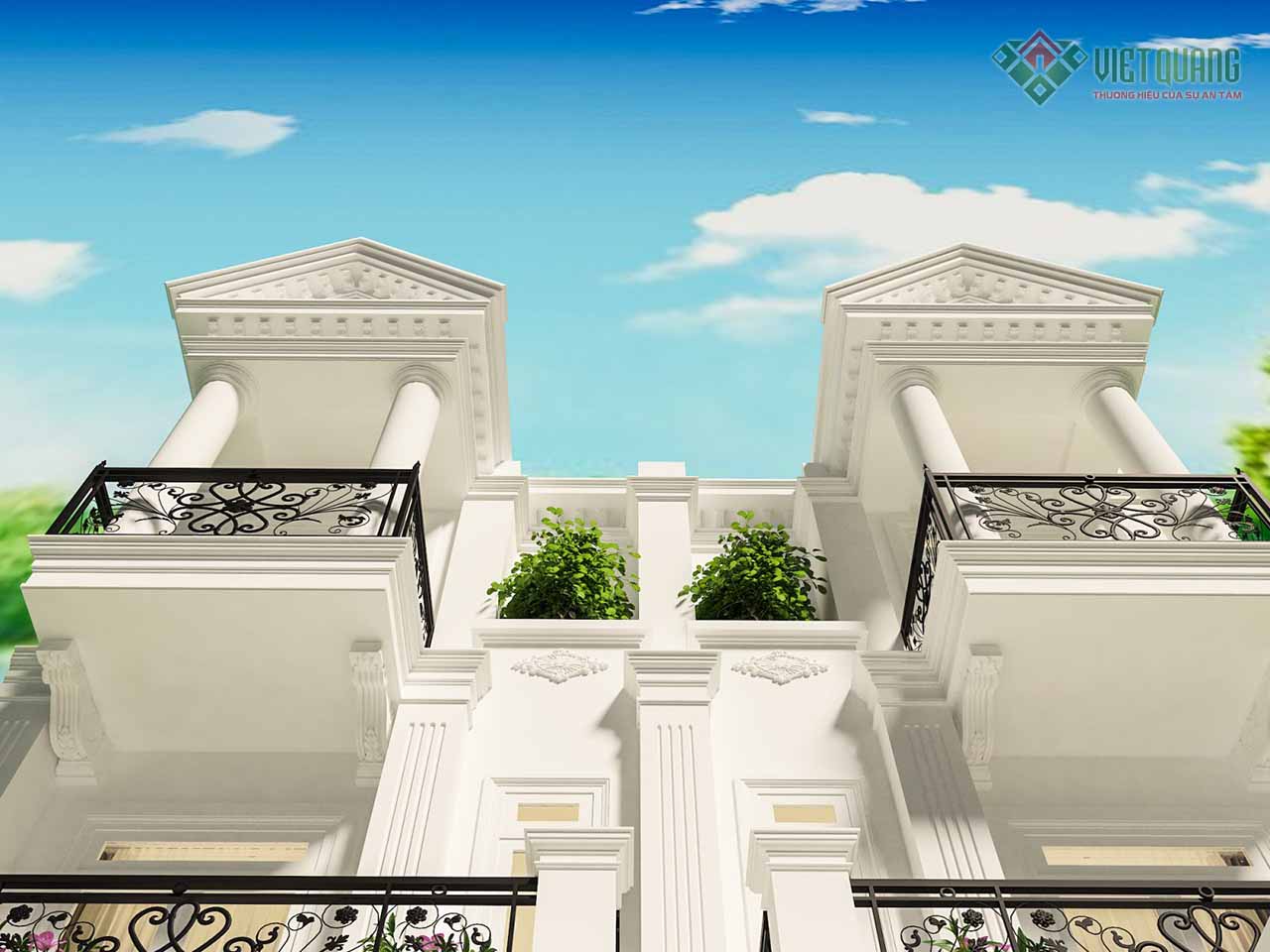 Thiết kế nhà phố cổ điển 3 tầng 2 căn liền kề 8x14m