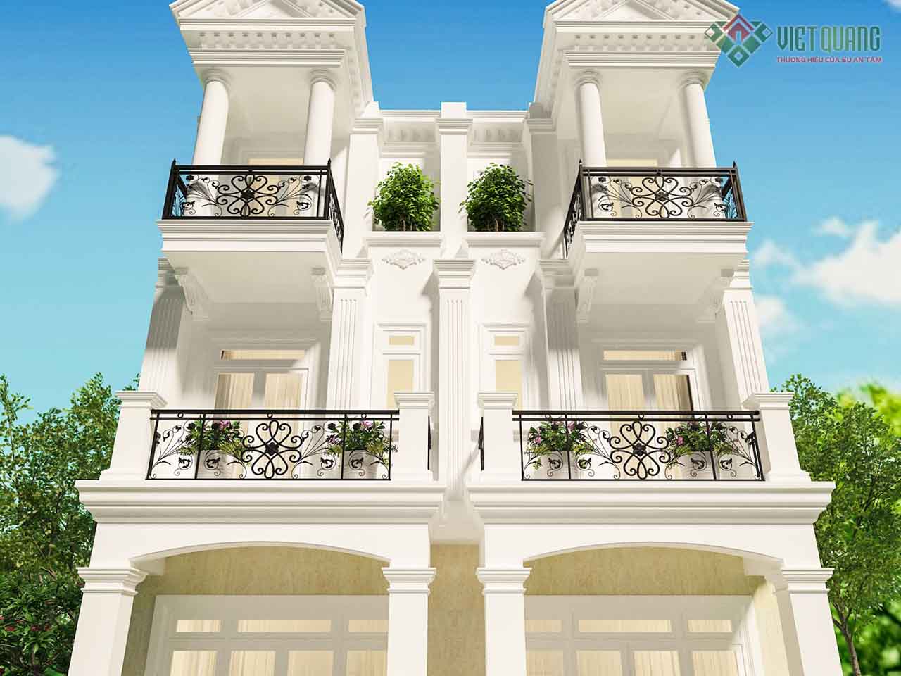 Thiết kế nhà phố cổ điển 3 tầng 2 căn liền kề 8x14m