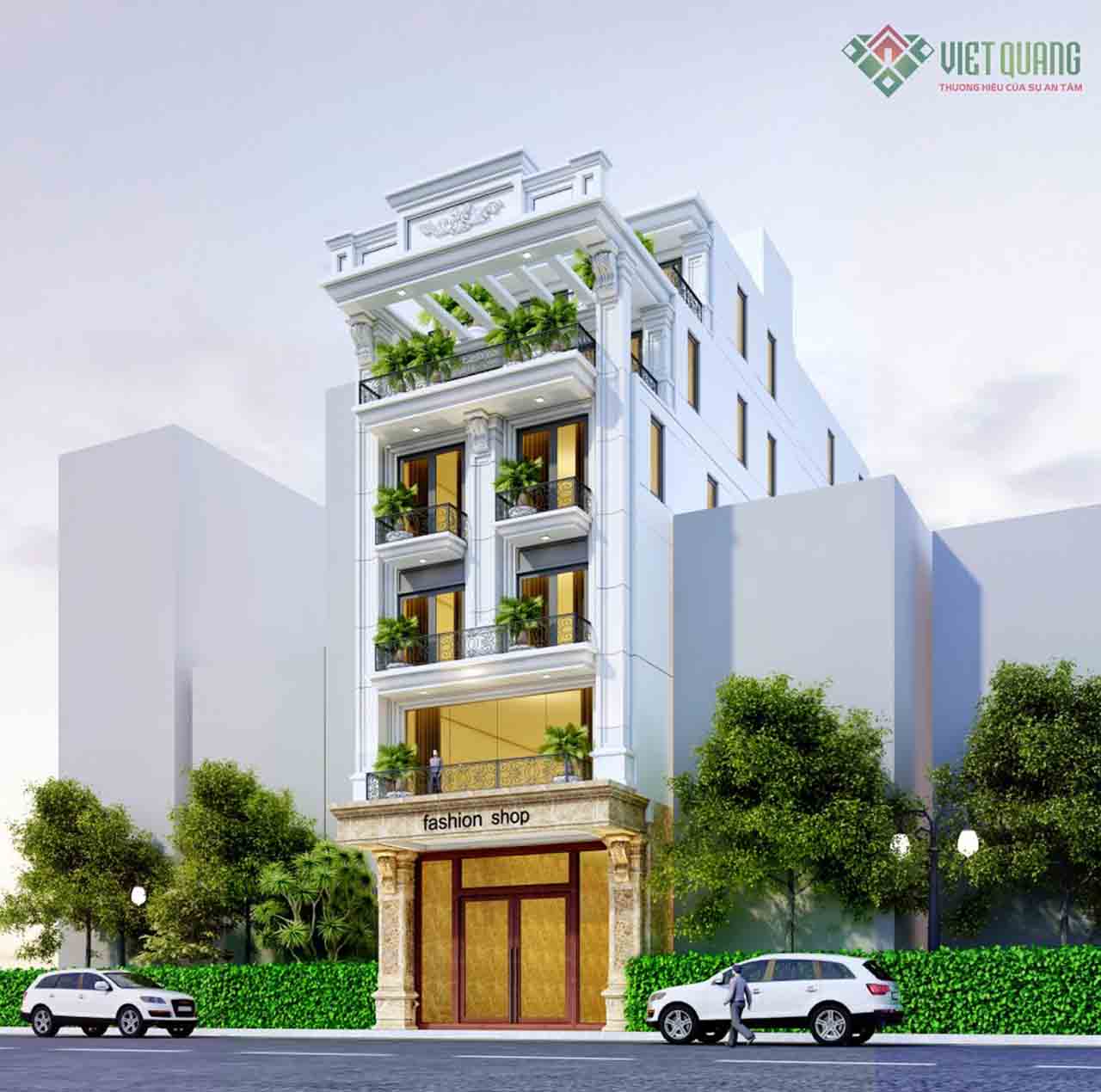 Mẫu nhà phố tân cổ điển 5 tầng 8x22m 