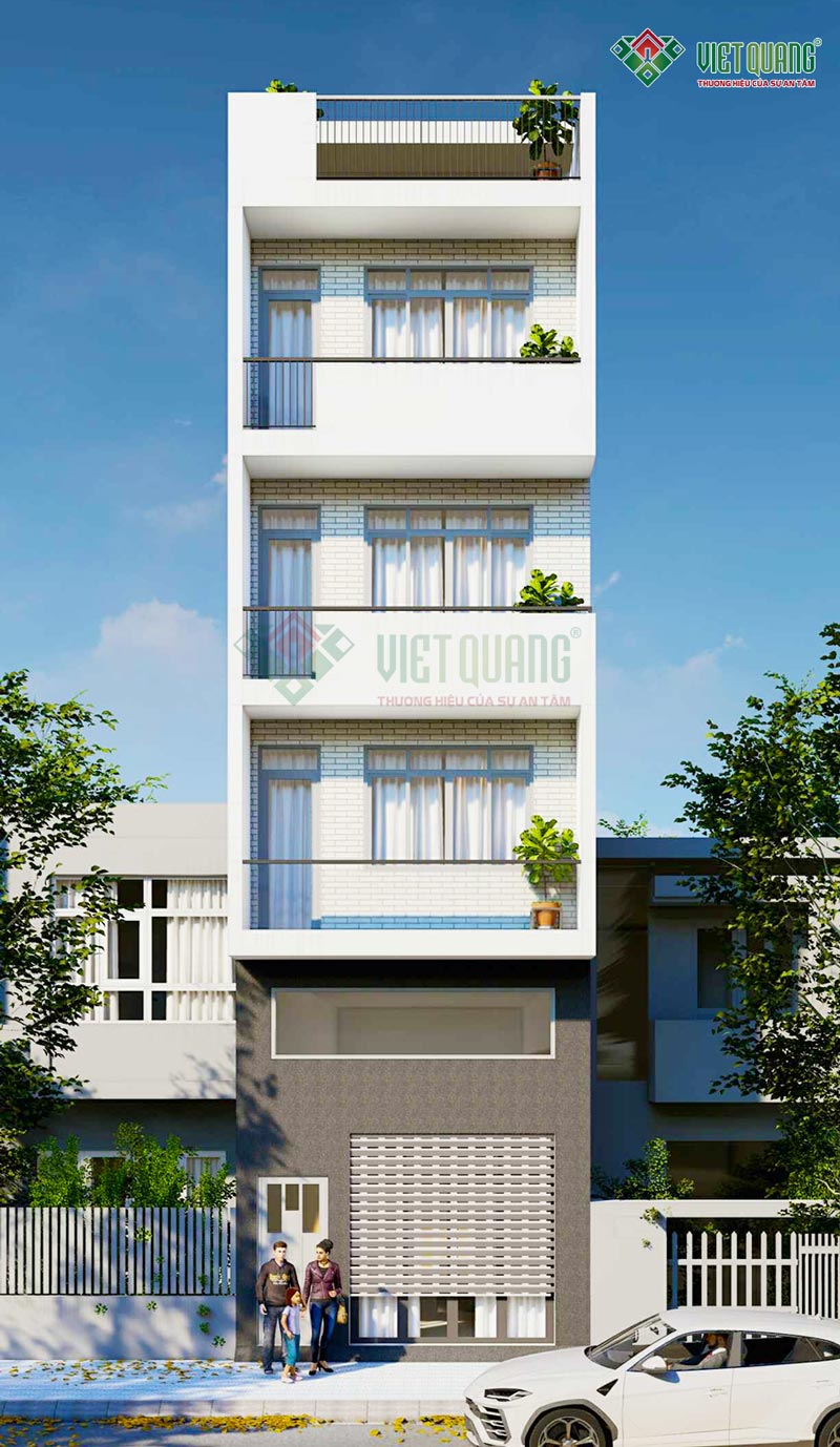 Mẫu thiết kế nhà phố 4 tầng 1 lửng 5×17.5m 
