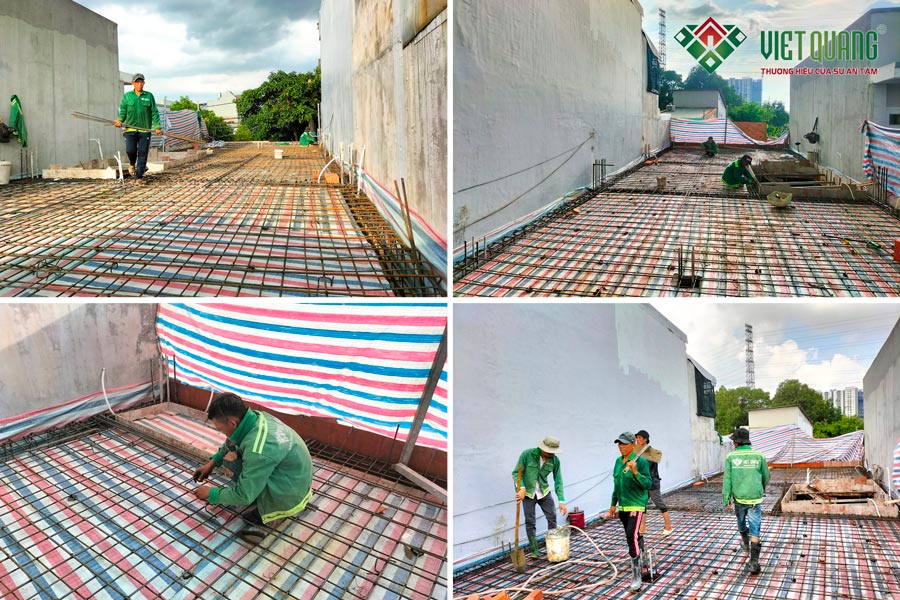 Thi công xây dựng phần thô hệ khung chịu lực đà sàn lầu 1 - Công trình nhà phố 3 tầng của tại Bình Dương