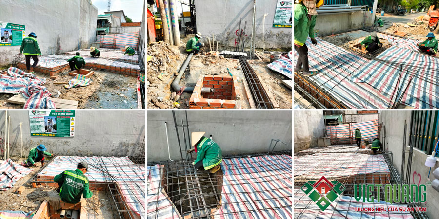 Thi công phần móng cọc nhà phố 3 tầng của chị Ngọc