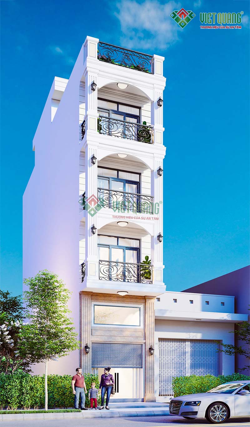 Thiết kế nhà phố 1 trệt 1 lửng 3 lầu tum sân thượng 3.5x17m 