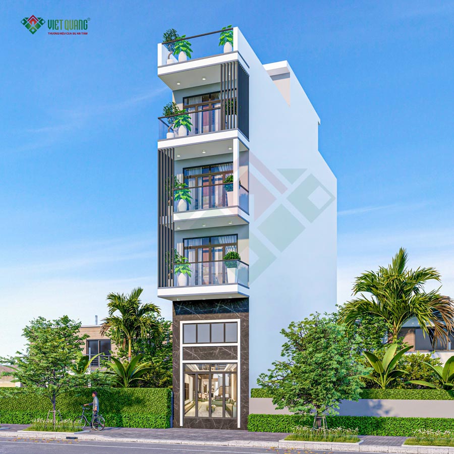 Mẫu thiết kế nhà phố 1 trệt lửng 3 lầu sân thượng diện tích 4x25m tại Quận 3 – anh Minh