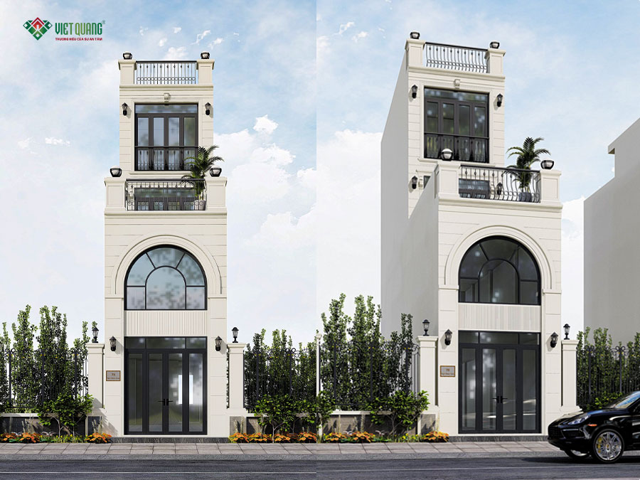 Phối cảnh 3D mặt tiền nhà phố 1 trệt 1 lửng 2 lầu sân thượng