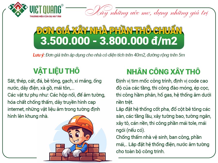 Đơn giá xây nhà phần thô