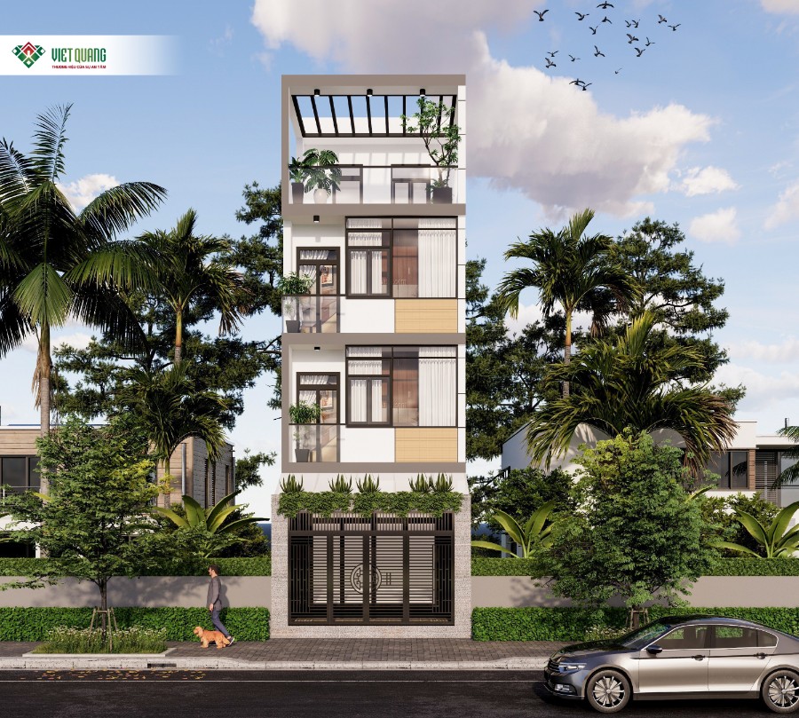 Hình ảnh 3D ngôi nhà phố 4 lầu và mái anh Huy quận Bình Tân