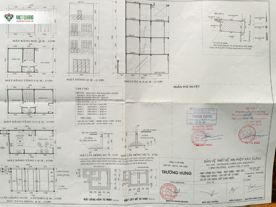 Hình ảnh mặt bằng ngôi nhà phố 4 lầu và mái nhà anh Huy quận Bình Tân