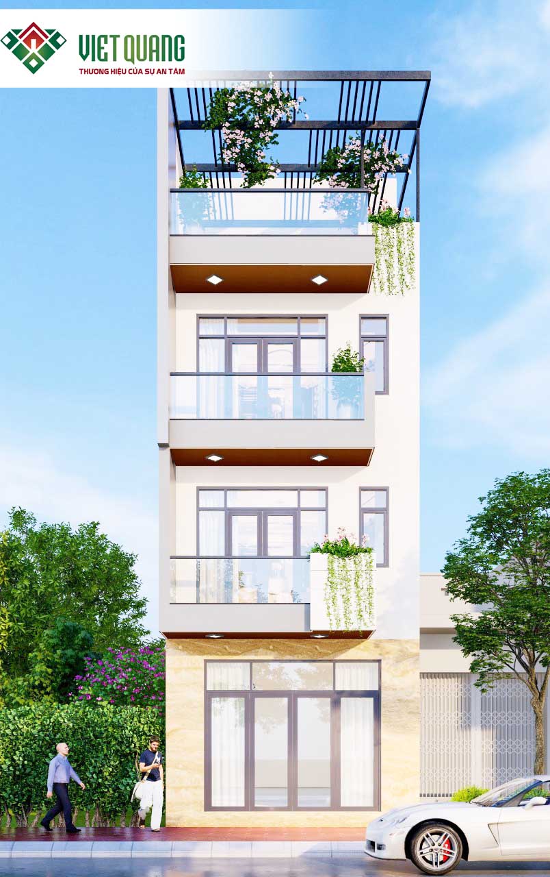 Mẫu nhà phố 1 Trệt 3 Lầu Tum Thang Mái và Thang Máy nhà Chị Thủy ở Quận 7 